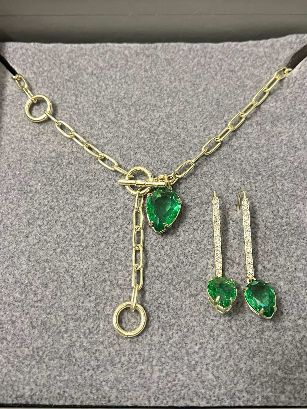 Heidi Daus "Simply Sleek" Paperclip Chain Necklace & Drop Earrings Green